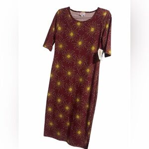 LuLaRoe Maroon Dress with Gold Starburst Pattern